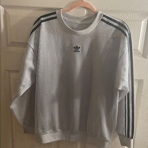 Adidas Gray Mesh Pullover with Black Stripes